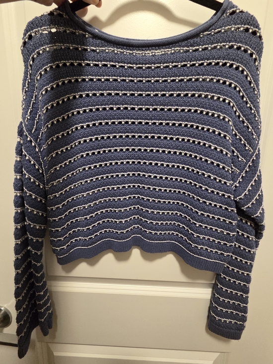 Hollister Sweaters - Hollister Navy and White Striped Open-Knit Crewneck Sweater